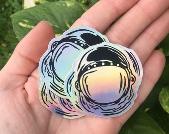 Sticker, Space Helmet - ART BY EM - space sticker, holographic sticker, rainbow, spaceman, galaxy sticker, holographic