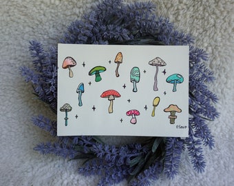 Nature Illustrations, 5x7 Illustration, mushroom babies , Alien art, Snails Painting, Kid's Illustration, Floral - ART BY EM