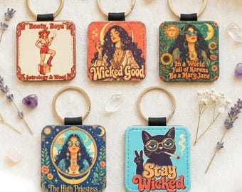 Witchy Keychain, Stoner Witch Charm Tag, Cowgirl Astrology, Mary Jane, Stoner Gift