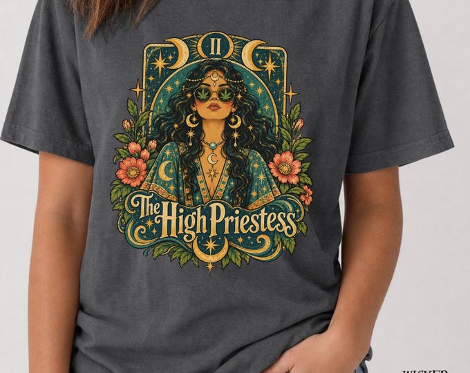 High Priestess Tarot Shirt, Comfort Colors Terracotta Pepper, Celestial Stoner Graphic