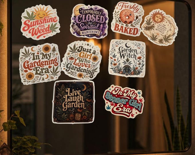 Waterproof Stoner Vinyl Sticker Bundles | Garden Witch Art (3-Inch Die Cut)