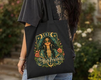 High Priestess Tarot Tote, 420 Cannabis Stoner Girl Canvas Bag, Celestial Gifts