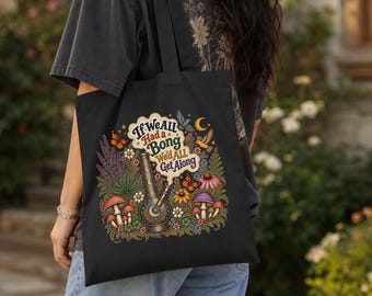 Stoner Girl Tote, Pothead Gifts, Retro Hippie Weed Canvas Bag