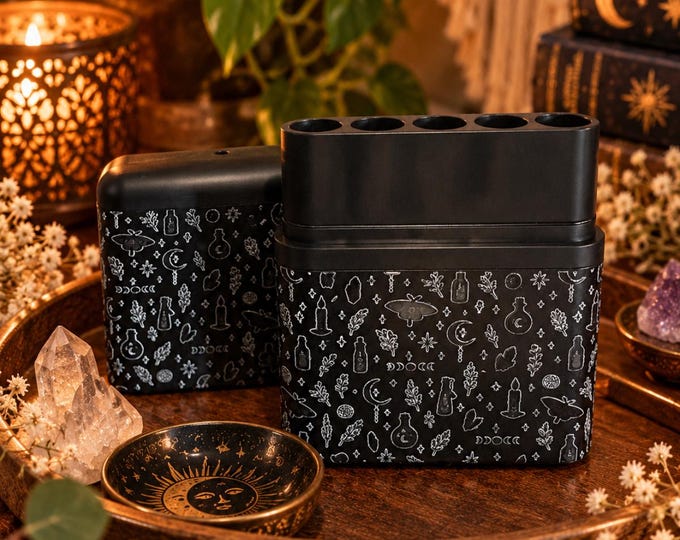 5 Slot Cigarette Case Holder, Compact Smoking Storage Box, Celestial Stoner Accessories