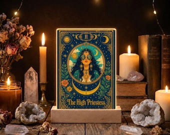 High Priestess Tarot Night Light, Retro Psychedelic Goddess Accent Lamp, Stoner Gift for Her