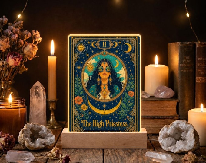 High Priestess Tarot Night Light, Retro Psychedelic Goddess Accent Lamp, Stoner Gift for Her