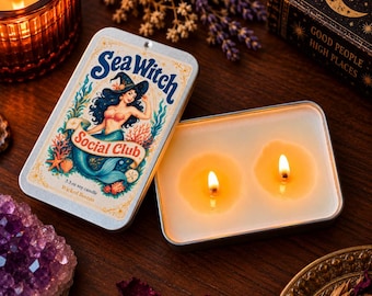 Sea Witch Social Club Soy Candle, Sea Salt Cardamom Scent, Wicked Boston