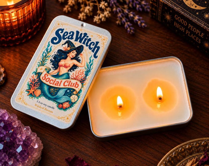 Sea Witch Social Club Soy Candle, Sea Salt Cardamom Scent, Wicked Boston