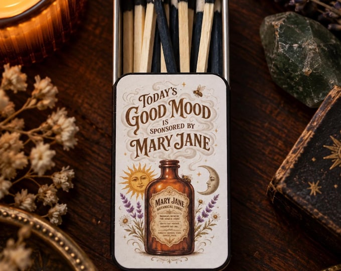 Mary Jane Match Tin with Striker, Stoner Gift, Weed Accessories, Vintage Style Match Box