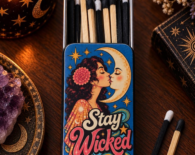 Match Tin with Striker, Celestial Matches, Witchy Gift for Her, Decorative Match Set