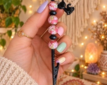 Boho Black Cat Beaded Cigarette Holder Clip | Smoking Wand | Stoner Accessories