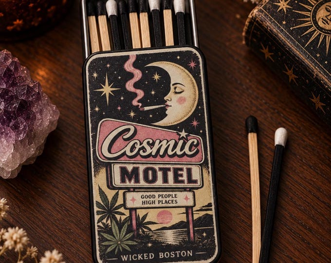 Cosmic Motel Match Tin with Striker, Retro Stoner Gift, Decorative Matches, Weed Lover Gift