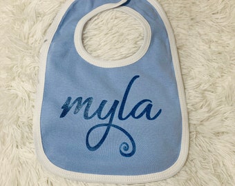 Personalized Baby Bib Custom Name Glitter Vinyl Text Bib Cotton Soft Baby Accessory Shower Gift Newborn Present Custom Made Infant Accessory