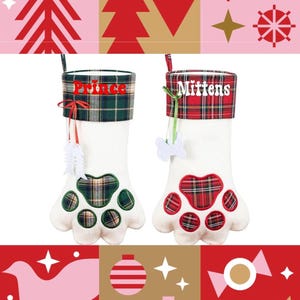 Pet Christmas Stocking Plaid Design Paw Shape Personalized Name Pet Gift Holiday Decor Plush Material Dog Accessory Vinyl Option Festive