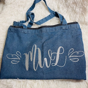 Personalized Women&#39;s Jean Tote, Ladies Jean Tote, Jean Tote, Personalized Jean Tote, Customized Jean Tote, Jean Bag, Denim Tote Bag
