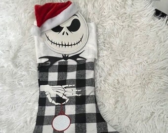 Nightmare With Jack and Sally With Matching Cuff Quilted Christmas Stocking 
