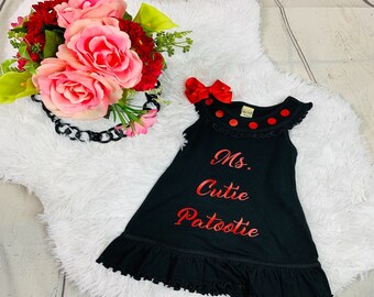 Girls Summer Dress, Black and Red Summer Dress, Black Dress, Birthday Dress, Baby Girl, Cutie Patootie Dress