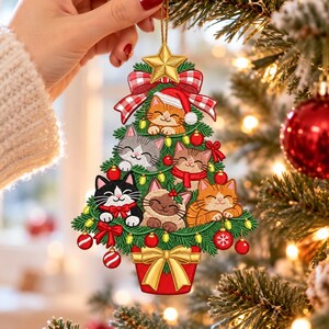 FSL Embroidery File : Meow Christmas Design, Kitty Pine Cone Ornament, Cat Squad Holiday Patch, Digital Embroidery PES