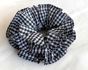 4 Layers Oversized Gingham Scrunchie, Black Check Scrunchies, Red Gingham Scrunchie, Oversize Hair Tie, Birthday Gift, Girls Gift.