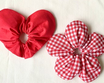 Valentine's Day Scrunchie, Red Heart Scrunchies, Easter Gift, Gift For Her, Oversize Scrunchies, Hair Holder, Heart Hair Ties.