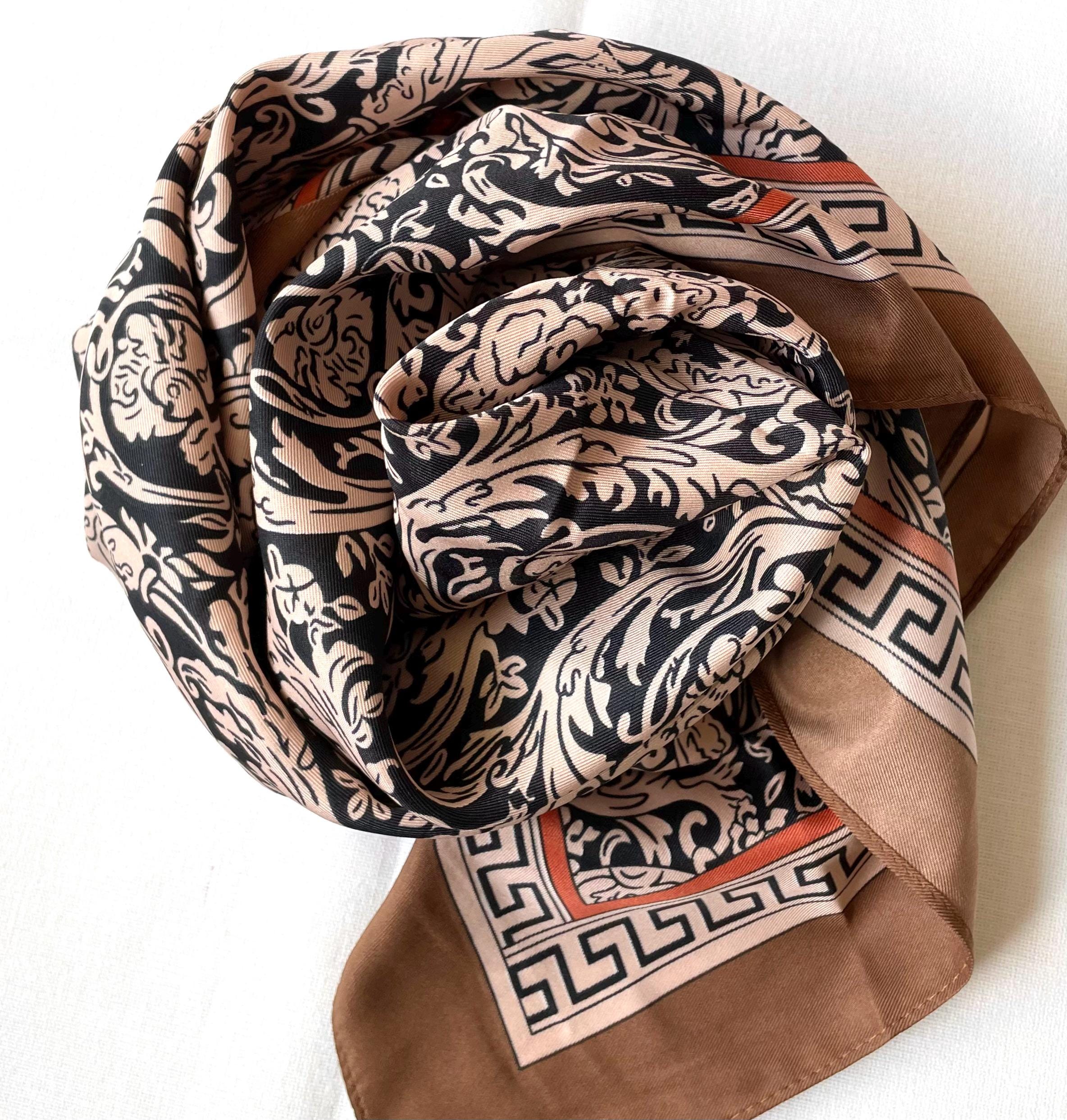 Foulard écharpe En Soie Beige Marron - Neuf Sans étiquette - Fait Main En France - Cadeau Femme Vintage