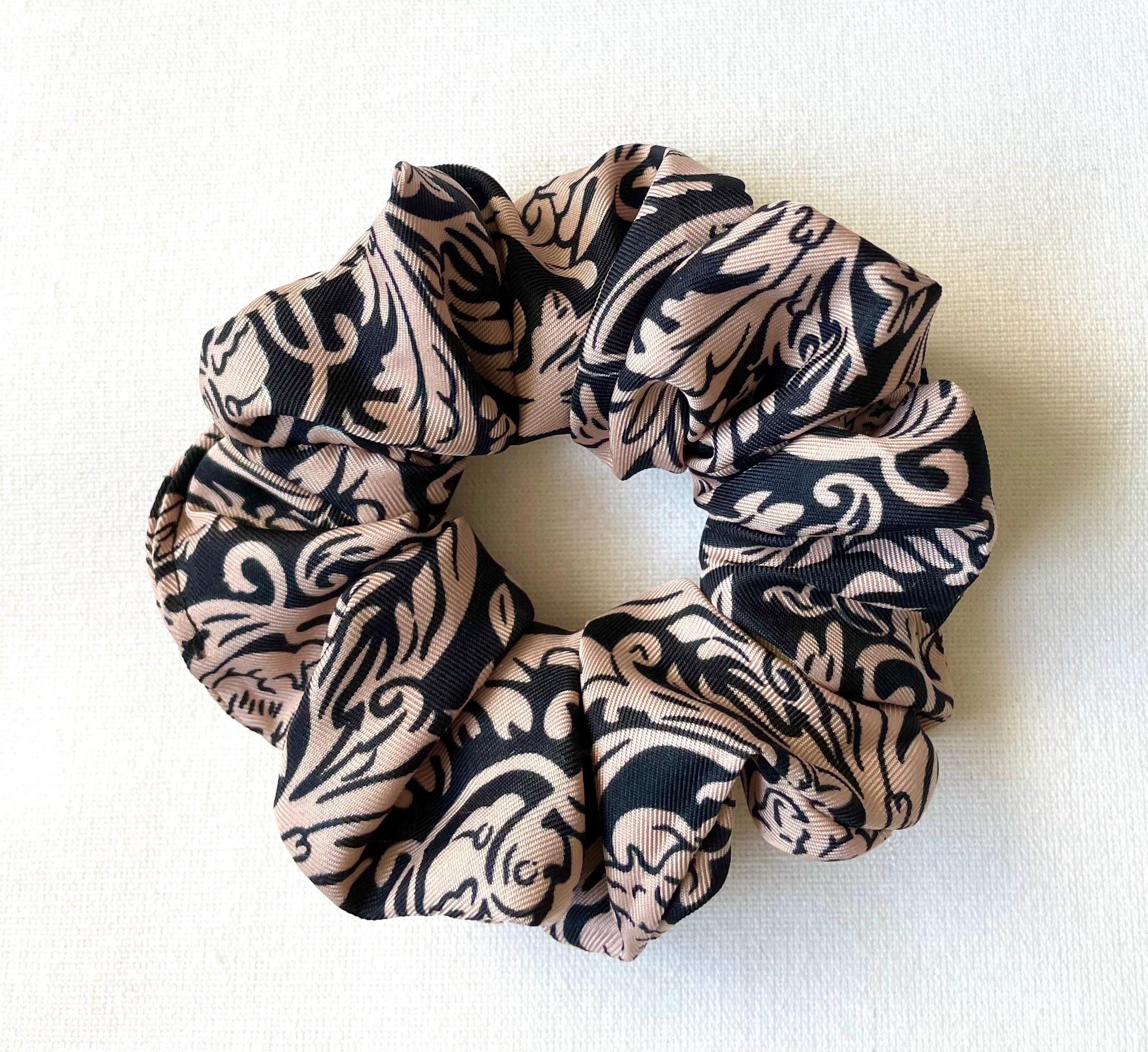 Oversized Satin Scrunchie, Brown Geometric Hair Tie, Large  display picture 1