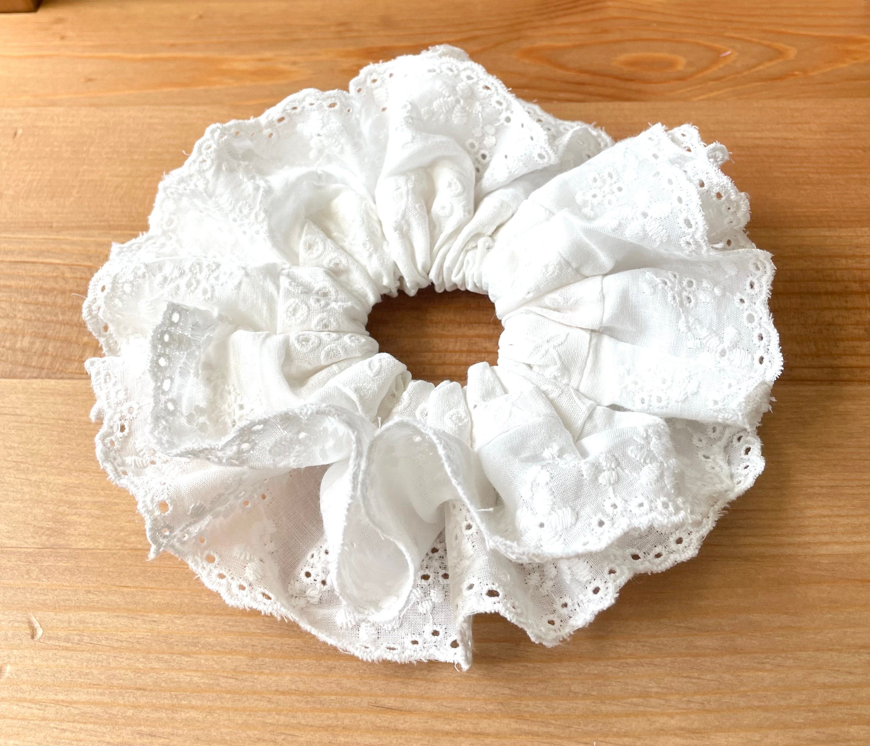 Double Lace White Scrunchie, Large Embroidery Lace Scrunchie, Oversized Lace Scrunchie, Oversize Hair Holder, Birthday Gift, Girls Gift.