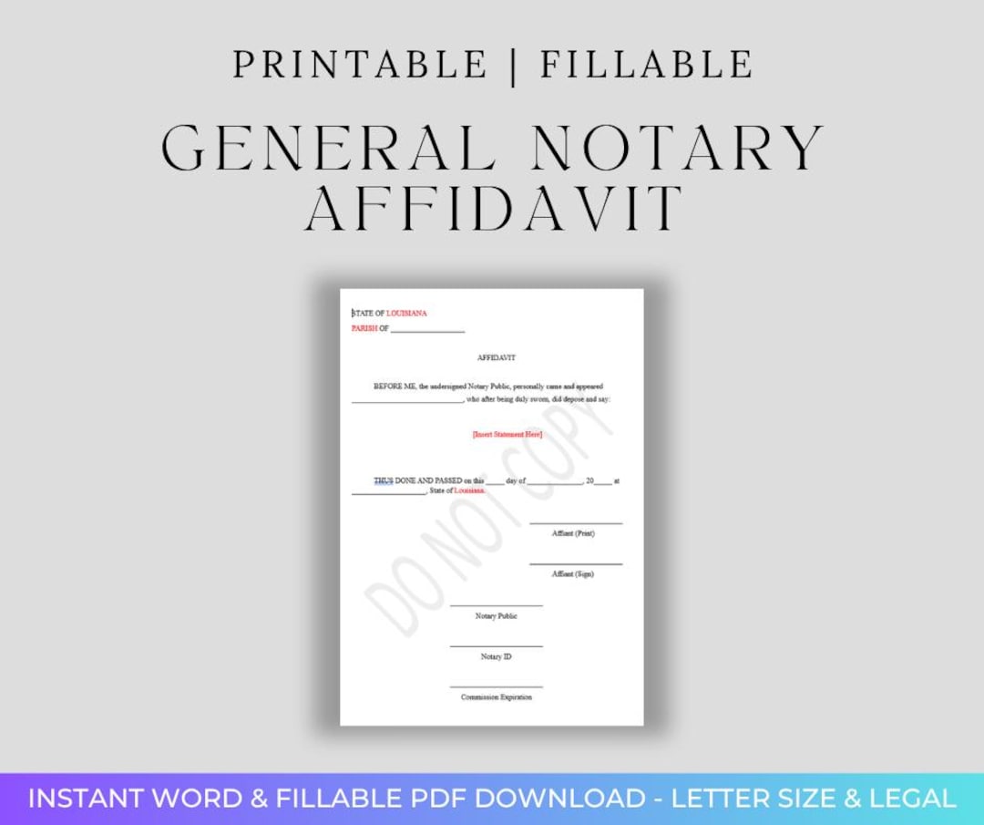 Notary Template - General Affidavit (fillable & Printable) - Etsy