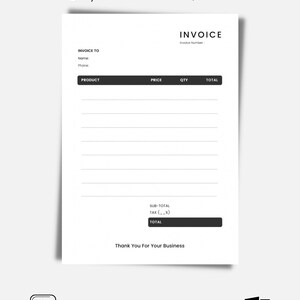Simple Modern Minimalistic Invoice | Adobe Fillable Invoice | Canva Editable Invoice | Printable Invoice Template