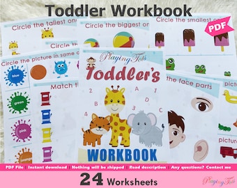 Toddler Workbook Printable, Fun Worksheets, Vacation Travel Activity Book, Tracing practice, Toddler Homeschooling, Preschool Work Binder