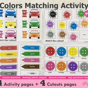 Colors Matching Toddler Busy Book Pages Printable, Learning Binder Pages, Toddlers First Busy Binder Activities, Colors Printables