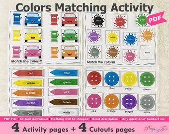 Colors Matching Toddler Busy Book Pages Printable, Learning Binder Pages, Toddlers First Busy Binder Activities, Colors Printables