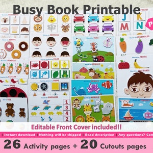 Toddler Busy Book Printable, First Learning Binder, Educational Printable, Fun Quiet Book, Homeschool Binder, Busy Books Pages image 1