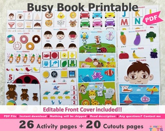 Toddler Busy Book Printable, First Learning Binder, Educational Printable, Fun Quiet Book, Homeschool Binder, Busy Books Pages