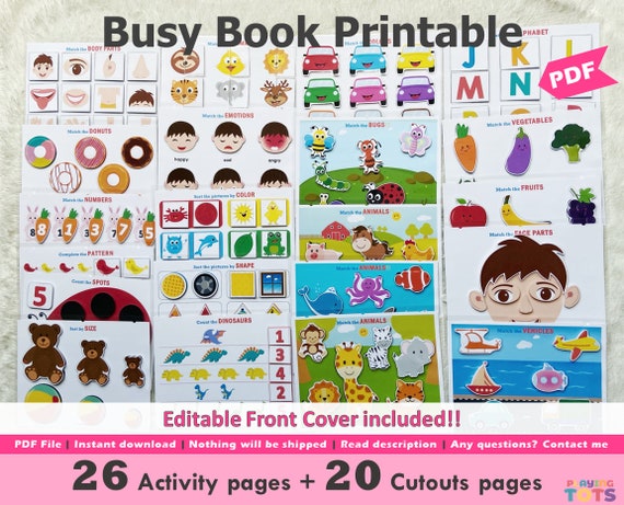 Toddler Busy Book Printable, First Learning Binder, Educational Printable, Fun Quiet Book, Homeschool Binder, Busy Books Pages