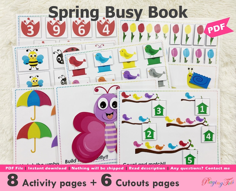 Spring Busy Book Printable, Quiet Book, Toddler Busy Books Activity Pages, Learning binder, Spring Busy Book, Homeschool Resource image 1