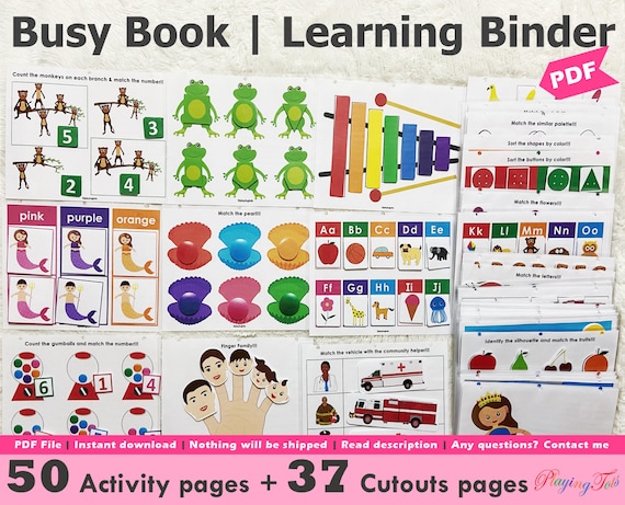 Busy Books For Toddlers, Toddler Learning Folder, Pre K Busy Book PDF,  Printable Toddler Busy Binder, Preschool Activity Binder