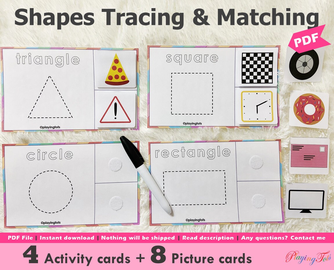 Shapes Tracing and Picture Sorting Activity Printable Toddler Etsy
