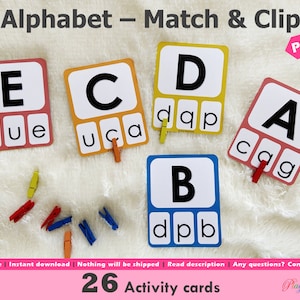 Tarjetas imprimibles para unir letras y recortarlas, actividad para unir letras mayúsculas y minúsculas, actividad para niños pequeños, aprendizaje preescolar, caja de tareas para preescolar