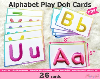 Alphabet PlayDoh Cards Printable, Uppercase and Lowercase Letters Practice, Play Dough Activity, Toddlers, Preschool, PreK, Homeschool