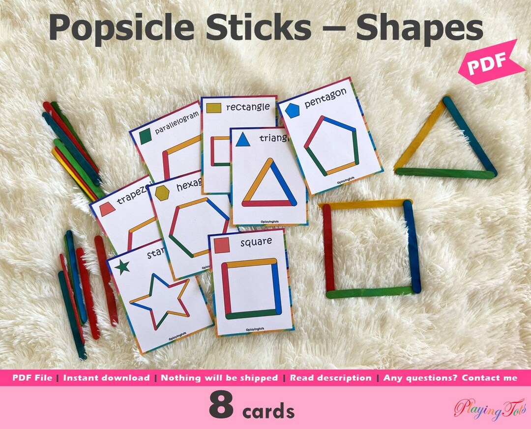 Popsicle Sticks Shapes Activity Printable, Toddler Shapes Learning Game, Busy Bags Activity