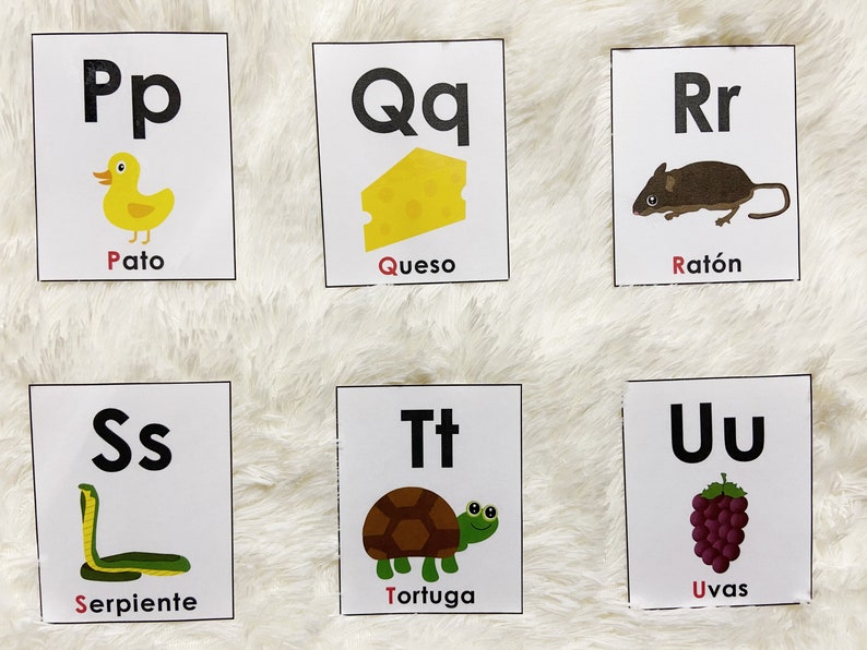spanish alphabet flash cards printable alphabet picture etsy