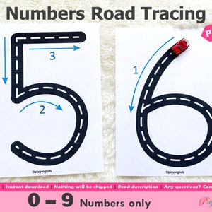 Nummers 0 t/m 9 traceringswegmatten afdrukbaar, schrijfoefening, peuters, kleuterschool, kleuterschool, thuisonderwijs
