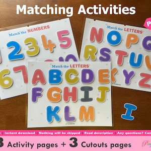 Activités préscolaires à imprimer, Pages de livre occupées pour tout-petits, Classeur d'apprentissage pour tout-petits, Activités préscolaires, Correspondance de l'alphabet, Correspondance de nombres, Prématernelle image 1