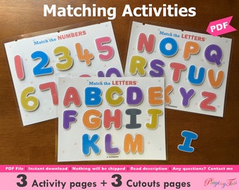 Matching Activities Printable, Toddler Busy Book Pages, Toddler Learning Binder, Preschool Activities, Alphabet Match, Numbers Match, PreK