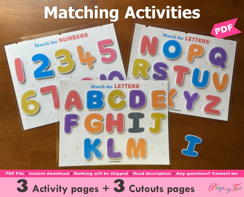 Activités préscolaires à imprimer, Pages de livre occupées pour tout-petits, Classeur d'apprentissage pour tout-petits, Activités préscolaires, Correspondance de l'alphabet, Correspondance de nombres, Prématernelle image 1