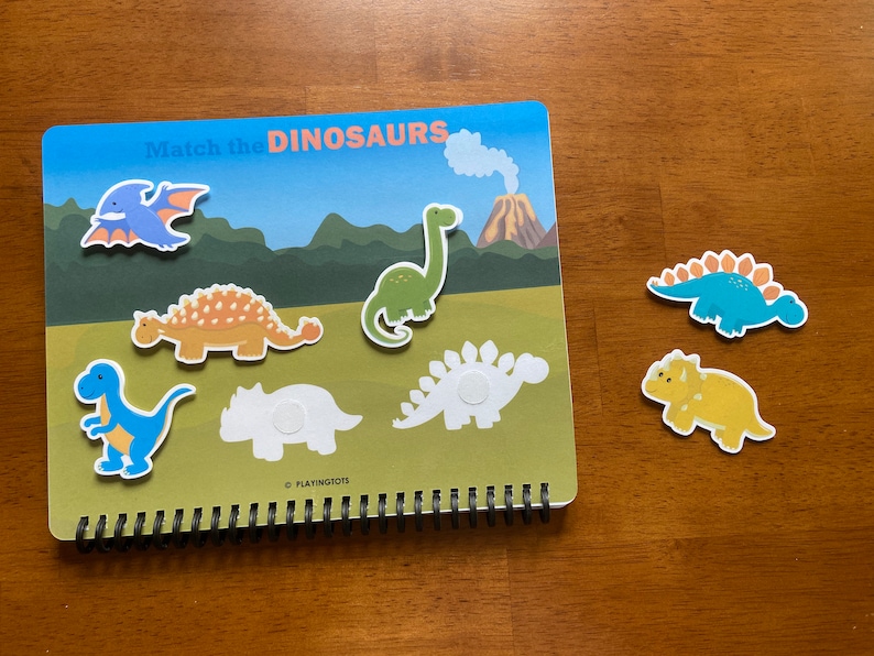 Dinosaur Busy Book, Fully Assembled, Toddler Learning Binder, Fun Quiet Book, Homeschool Binder, Toddler Activity Book, Toddler Worksheet image 4
