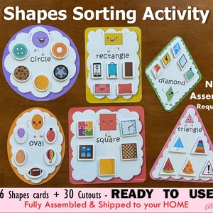 Shapes Pictures Sorting Activity, Fully Assembled, Sort by Shape, Learn 2D Shapes, Shapes Matching game, Toddlers and Preschoolers afbeelding 1