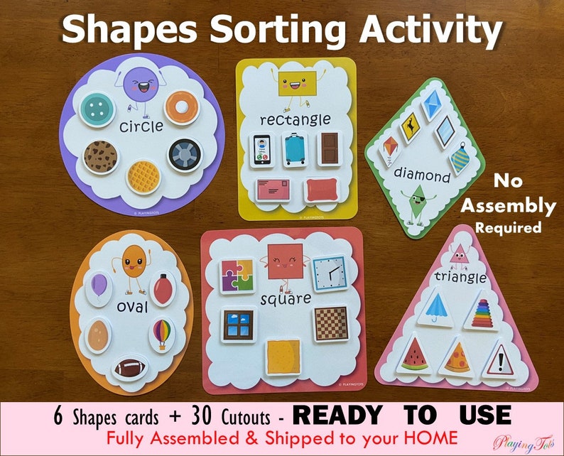 Shapes Pictures Sorting Activity, Fully Assembled, Sort by Shape, Learn 2D Shapes, Shapes Matching game, Toddlers and Preschoolers afbeelding 1