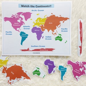Kontinente passende Aktivität zum Ausdrucken, Kontinente der Welt, Weltkarte, Homeschool-Ressource, Lernbinder-Aktivitätsseite für Kinder Bild 4